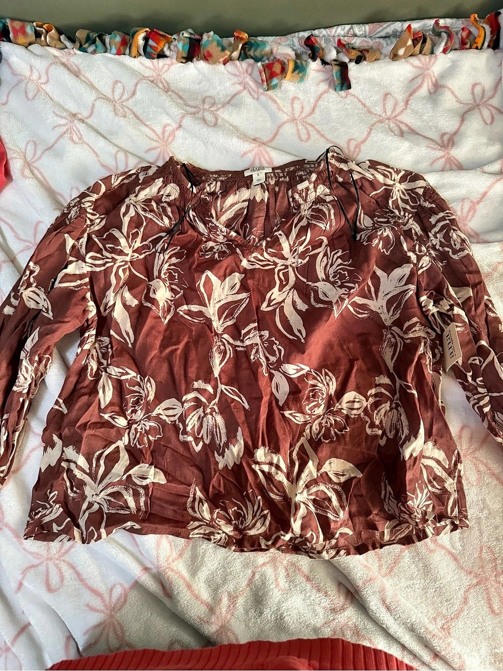ana Floral Blouse in Brown & White XL NWT
